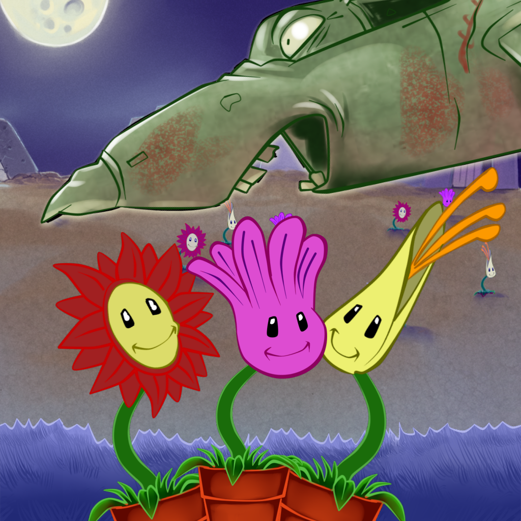 3 Little Plants Vs Monster Planes - The Halloween Graveyard Flying Battle Game