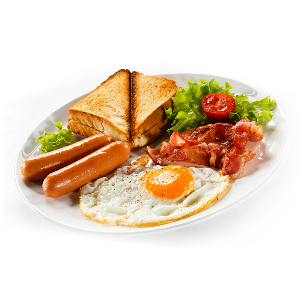 Английский завтрак. Завтрак на тарелке. Завтрак на белом фоне. Завтрак без фона.