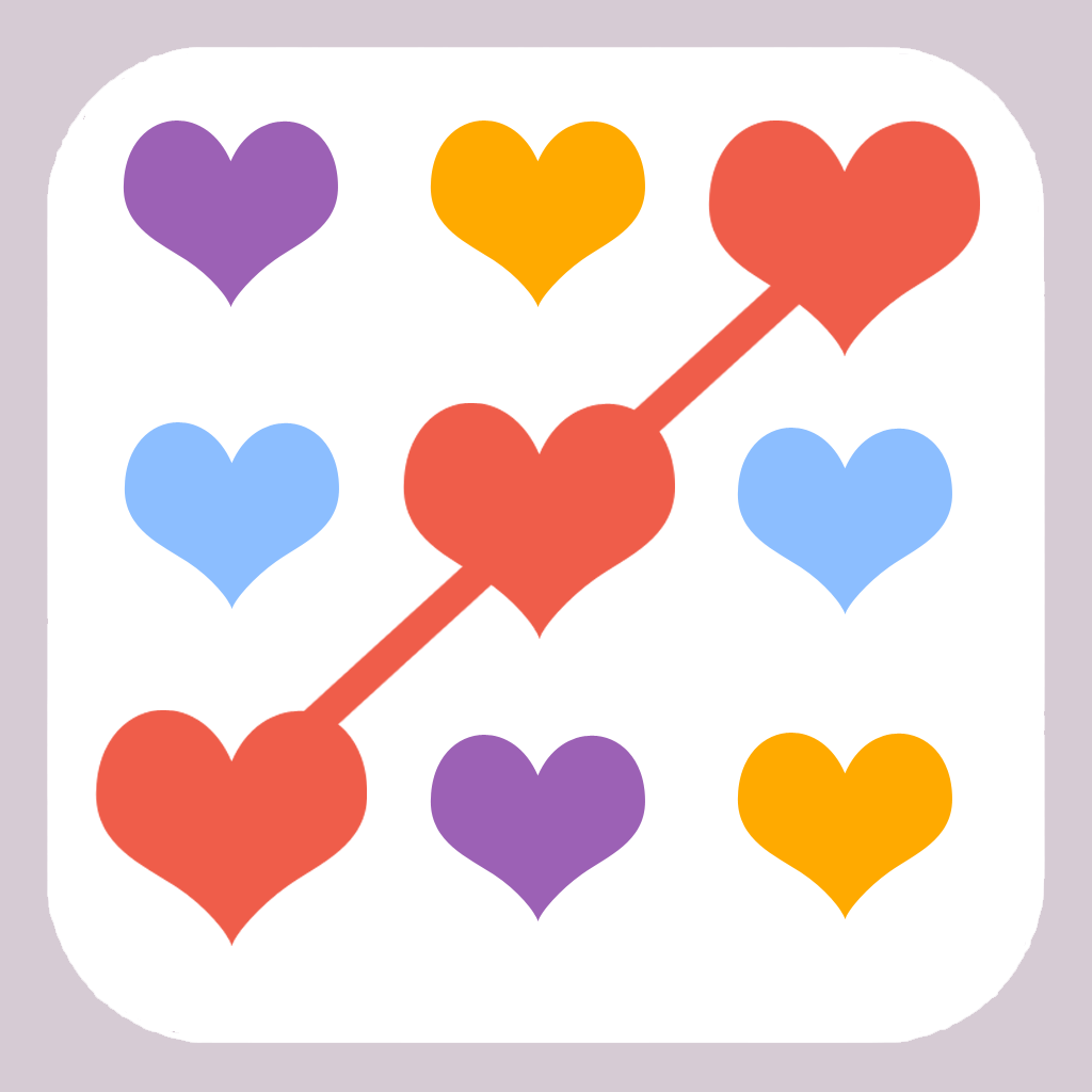 Hearts: All about connecting heart of same color icon