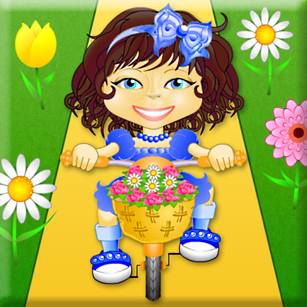 Girl, bike, flowers: Preschool - form and color recognition icon